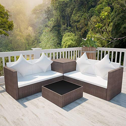 Tidyard Garten-Sofagarnitur 14-TLG. Polyrattan Gartenmöbel Gartengarnitur Lounge-Set Loungesofa Set inkl. 2-Sitzer-Sofa, Kaffeetisch, Aufbewahrungsbox, Polster und Kissen