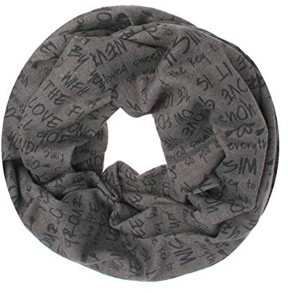 WANSSY® Loop-Schal Damen Rundschal Schlauch-Schal Feinstrick doppellagig warm kuschelig hochwertig mit Sterne Katze Totenkopf Eule Kette Muster (Schriften Grau)