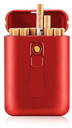 Sansh Étui portable pour 20 cigarettes - Avec briquet électrique sans flamme résistant au vent et rechargeable en USB, Rouge