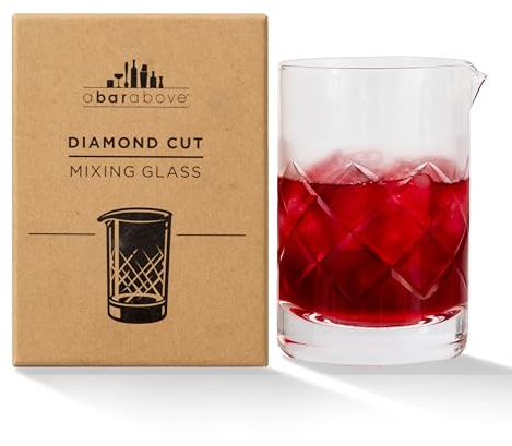 A Bar Above Cocktail Mixing Glass, Diamond Cut Enhanced Annealed Lead-Free Crystal Stirring Pitcher, Thick Weighted Base for Stable Stirring, 18 Oz Drink Mixer for Craft Cocktails at Home or Bars