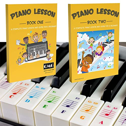 QMG Farbige Klavier- und Keyboard-Aufkleber und komplette farbige Note, Klavierunterricht und Leitfaden Buch 1 und Buch 2 für Kinder und Anfänger; entworfen und gedruckt in den USA