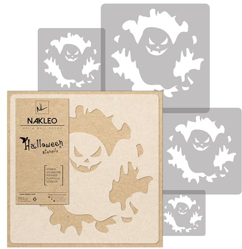 NAKLEO Halloween Schablonen Malen, 5 Stück Set 9x9 bis 34x34cm Gruseliges Gespenst, Wiederverwendbare Kunststoff für Kinderzimmer Malvorlage Raumdekoration, Basteln DIY Wand Möbel Papier