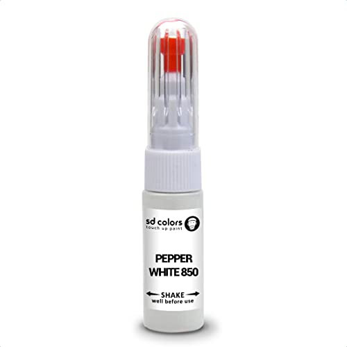 SD COLORS PEPPER WHITE 850 Kit de réparation de peinture compatible avec Mini stylo de retouche 20 ML Pinceau à rayures Code couleur 850 Blanc poivre