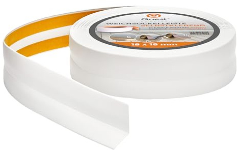 Quest Weichsockelleiste PVC 18x18 mm selbstklebend - Weiß, 20 m | Flexible Abschlussleiste & Knickleiste, für Küche, Bad & Fugen, Montage ohne Bohren, wasserdicht & UV-beständig