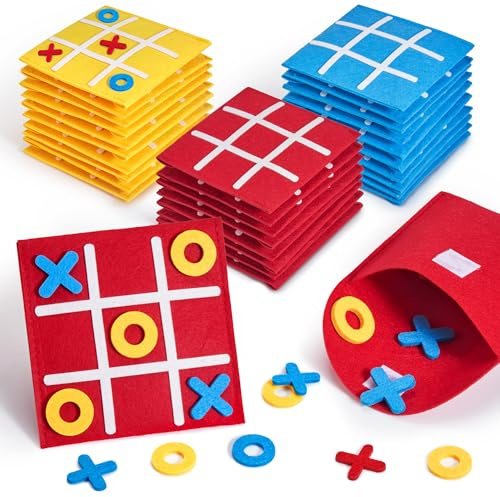 JoyCat 30 Pack Tic Tac Toe Party Favors for Kids, Felt Travel Board Games with Storage Pouch, Classroom Prizes, Goodie Bag Stuffers, Birthday Gifts for Students(Classic)