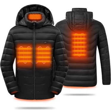 HEWINZE Giacca riscaldata da uomo con cappuccio, piumino caldo da donna con batteria 5V 10000mAh, giacca invernale per escursionismo all'aperto, caccia, campeggio in moto