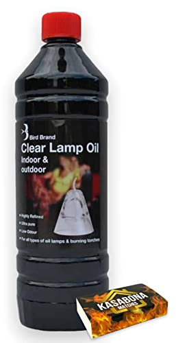 Bird Brand Clear Lantern Torch and Lamp Oil 1L Indoor & Outdoor Use for Oil Lamps & Burning Torches - Pack Includes KasaBona Safety Matches (1 Pack)
