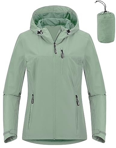 Outdoor Ventures Damen Regenjacke Wasserdicht Packbar Wanderjacke Kapuze | 10000mm Wassersäule, Atmungsaktiv Mesh-Futter, Unterarmbelüftung, Leichte Funktionsjacke Outdoorjacke Fahrrad Jacke