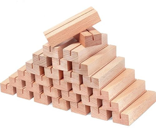 Gipizi 30Pcs Wooden Place Card Holders, Wood Photo Picture Card Holders for Weddings Banquets and Parties, Table Number Holder Stands, Wood Menu Holder for Restaurants