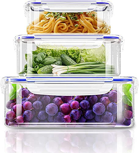 KICHLY 3 pezzi contenitori in plastica a tenuta stagna per alimenti- (3 contenitori, 3 coperchi) per cucina, dispensa, credenza – sicuro nel Microonde e congelatore a prova di perdite-senza BPA-Blu