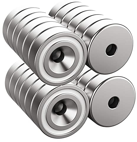 Magnetpro 24 Stück Starke Magnete 20 x 7 mm 10 KG Kraft, Helles Silber | Senkkopf-Topfmagnet Mit Loch und Kapsel, Mit Rostfrei Schrauben