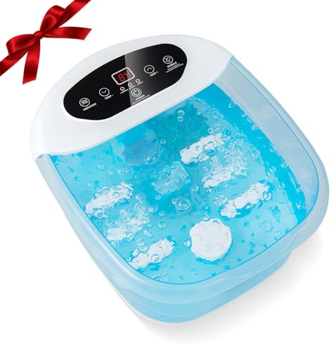 RELAX4LIFE - Baño de pie masajeador, baño de masaje con pies de vibración con burbujas, temperatura ajustable 35-46 ℃, piedra de pedicura, perlas de masaje extraíbles, apagado automático para, Azul
