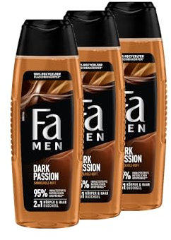 FA Men Duschgel Dark Passion (3x 250ml), 2in1 für Körper & Haar, mit dem maskuliner Duft von verführerischem Sandelholz & orientalischen Gewürzen, milde und vegane Formel