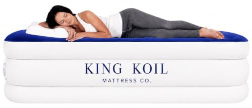 King Koil King Luftmatratze mit eingebauter Hochgeschwindigkeitspumpe, ideal für Zuhause, Camping, Gäste, Luxus-Doppel-Luftbett, 50,8 cm (20 Zoll) großes Luxus-Luftbett