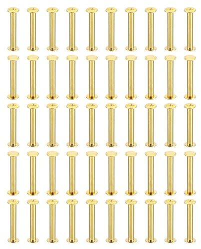 PATIKIL 50 Sets Chicago Screws, M5x40mm Chicago Screws Phillips Binding Post Screw Bolts Leather Rivets Brass Fasteners Connectors Steel for Leather Belt Scrapbook Photo Albums, Golden