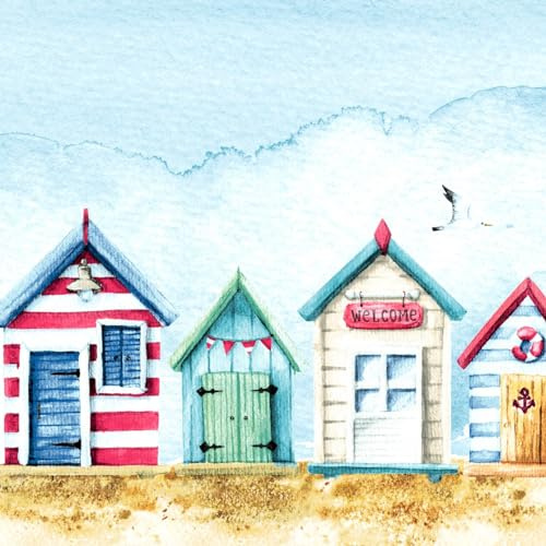 20 Servietten Maritim Häuschen am Strand als Tischdeko. Papierservietten mit Motiv. Auch für Decoupage und Serviettentechnik 33x33cm