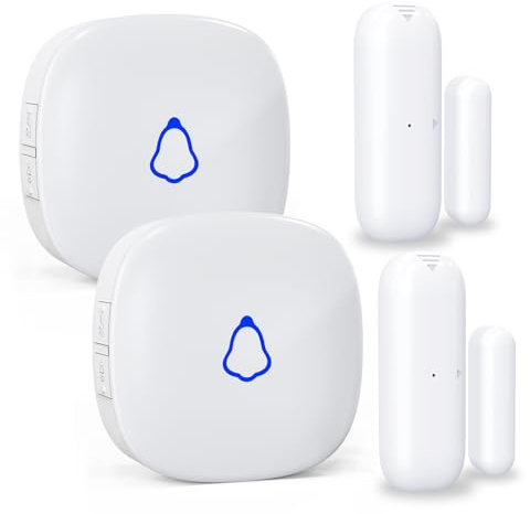 METAK Door Chime, Wireless Door Open Contact Sensor Alarm with 500 FT Range, 58 Chimes and 5 Volume Levels for Business/Store/Home/Office When Entering, 2 Transmitters + 2 Plug-in Receivers (White)