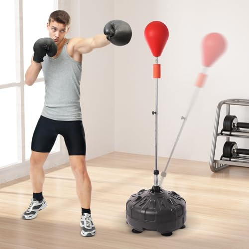 TESUGN Punchingball Boxstand 120-160cm, Verstellbarer freistehender Boxsack Speed-Reflex Trainingsball für MMA-Training, Boxausrüstung, Workout-Ausrüstung, Stressabbau & Fitness