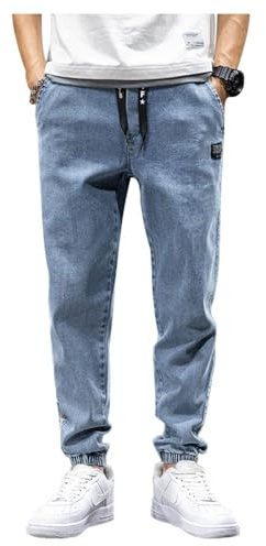 Übergröße Jeanshose - Herren Baggy Jeans Dehnbare Loose Fit-Jeans Hose Männer Hohe Taille Stretch Straight Jeans Hose Stonewashed Denim Lange Jeanshose Freizeithose Jogginghose Cargohosen (A,6XL)
