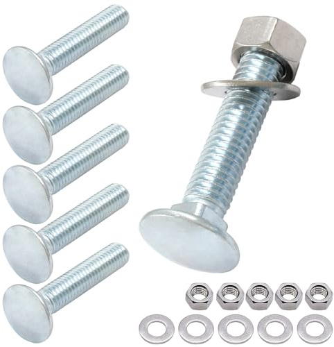 Luomorgo 6 set di bulloni a testa tonda da 3/8-16 x 2, viti completamente filettate a testa tonda con collo quadrato, bulloni a testa tonda in acciaio zincato con dadi esagonali, rondelle piatte