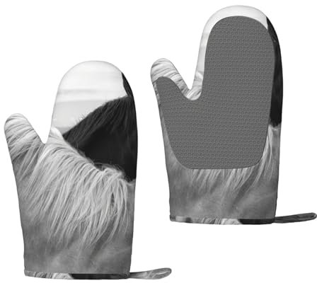 Weißes Pferd und schwarzes Pferd gedruckt, Silikon-Ofenhandschuhe, rutschfeste Kochhandschuhe, hitzebeständige Backhandschuhe, EIN Paar
