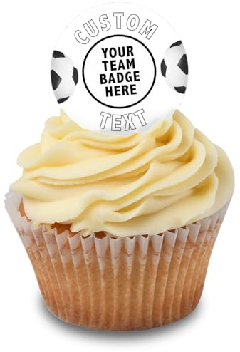 Cakeshop Cupcake Personalised Edible Cake Toppers With White Football Border | Personalise With Your Custom Image & Name | For Birthdays & Celebrations | Icing & Wafer Paper Options