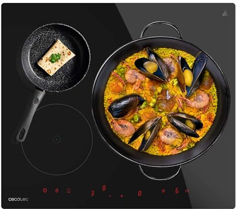 Cecotec Placa De Inducción 3 Fuegos Bolero Squad I 3600. Equipado Con 3 Zonas 1 Extra Grande De 32 cm,9 Niveles De Potencia, Control Táctil Invisible, Temporizador Individual Y Seguridad Kid Lock