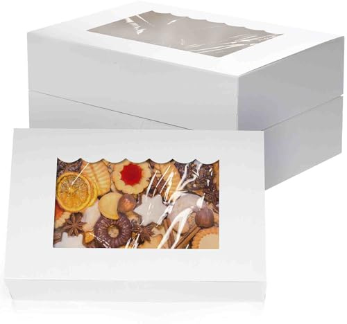 KEYIDO 20 Pack Cookie Boxes with Window, 8.5”×5.5”×2” Sweet Boxes, White Cardboard Bakery Boxes, Empty Gift Packing Boxes for Muffins Pastry Candy Pie Party Favours