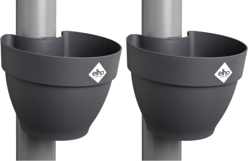 elho Vibia Campana Fallrohrpflanzgefäss 40 - Blumentopf für Regenrohr - vertikaler Garten - 100% recyceltem Plastik - Ø 21.6 x H 16.3 cm - Schwarz/Anthrazit (Packung mit 2)
