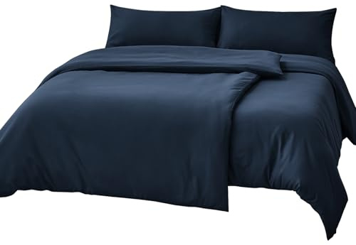 RUIKASI Bettwäsche 135x200 4teilig Blau - Marine Mikrofaser Bettwäsche-Sets Oeko-TEX, 2 Bettbezüge 135x200cm + 2 Kissenbezüge 40x80cm mit Reißverschluss, Weich und Bügelfrei