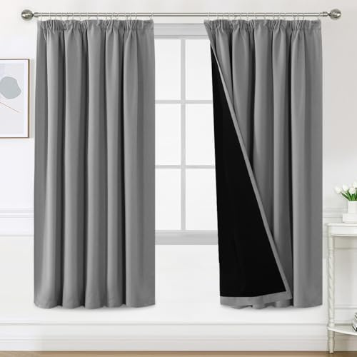 BellaHills Cortinas Blackout 100%,Cortinas Salon, Cortina Opaca Termica Aislante, Cortinas de Ventana con Pliegues,Gris Claro,2 Piezas,140x225cm