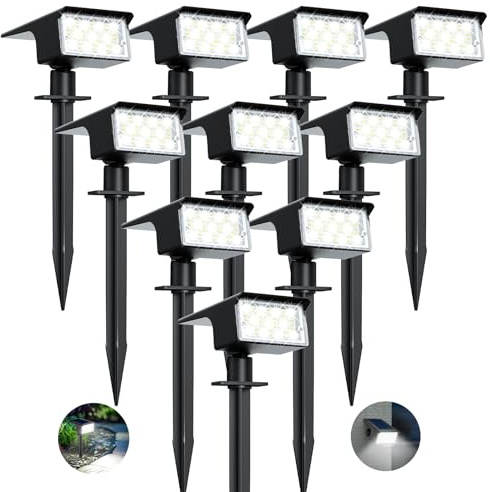 kolpop Luces Solares LED Exterior Jardin [10 Piezas/77 LEDs],6000K Frio Blanca Luz Solar Exterior,Impermeable IP65,1800LM Focos Solares para Patio,Suelo,Calzada,Terraza,Césped,Carril,Camping,Macetas