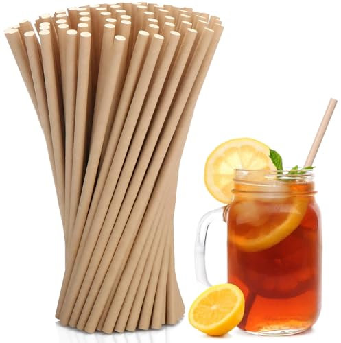 100 pajitas de papel, pajitas de papel marrón, pajitas naturales, biodegradables, pajitas de plástico desechables, adecuadas para pajitas de cóctel, fiestas, bodas, cafeterías, tiendas de té, etc