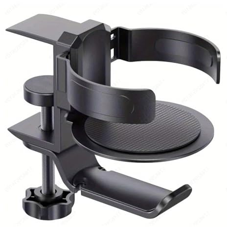 Hkfgdjdl Soporte giratorio de aleación de aluminio para auriculares con soporte para bebidas para juegos, PC, escritorio, diseño de ahorro de espacio