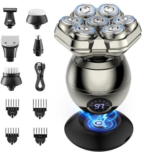 iWarmbase Afeitadora Cabeza Hombre, 6 en 1 Afeitadora Electrica Hombre para Calva con 7 Cuchillas Magnéticas Flotantes.,Impermeable IPX7, Maquina Afeitar Cabeza,Recortadora Barba con Pantalla LED