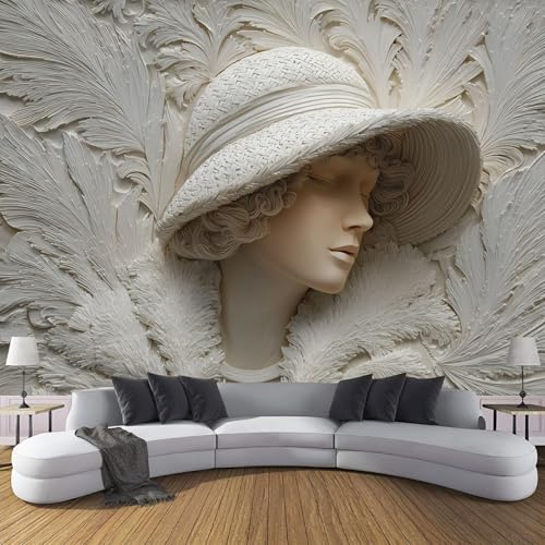 3D Carta Da Parati Panoramica Cappello Paglia Elegante Donna,250×170cm Fotomurale in TNT Murali Astratto Piante Per Soggiorno, Adulto Camera Dei Bambini, Ristorante Decorazione Grandi Murali Poster