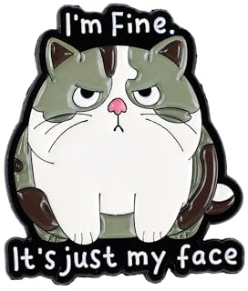 I’m Fine It’s Just My Face Cat Attitude Pin Brooch, Sass Cat Meme Enamel Pins, Hilarious Gifts For Sassy Girl Sarcastic Queen, Funny Sayings Brooches, Tongue-In-Cheek Lapel Badge, Sarcasm Accessories
