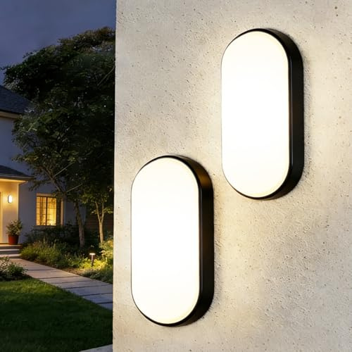 ANWIO LED Deckenleuchte 14W 1400 Lumen Deckenlampe Wandleuchte– Oval, IP54 Spritzwassergeschützt, Neutralweiß 4000K – Extra flache Feuchtraumlampe für Badezimmer, Keller, Garage, Flur, Schwarz
