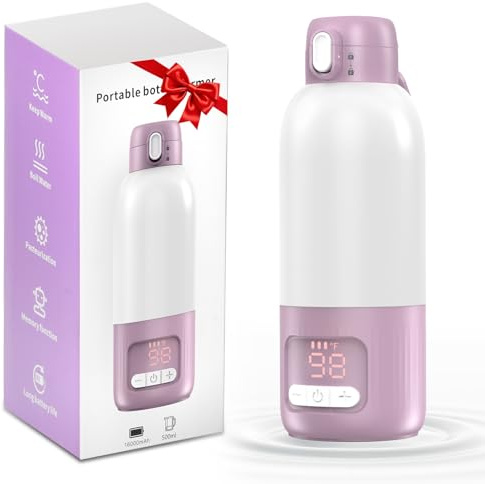 Daakro Tragbarer Baby Flaschenwärmer für Unterwegs, Pasteurisier-Funktion + 500ml Kapazität + 16000mAh-Akku | 2 Heizmodi für Muttermilch & Wasser | Schnellaufheizen & Kochfähig