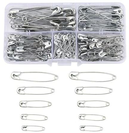 150 Pcs Safety Pins, Assorted 5 Sizes Stainless Steel Pins, Safety Pins for Clothes, Crafts, Arts, Heavy Duty Sewing Pin with Storage Box