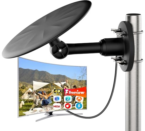 Antena TDT Exterior Potente – Antena TV Exterior HD 4K/1080P con Señal Estable UHF/VHF, Largo Alcance, Compatible con Smart TV y DVB-T2, Cable Coaxial 10 m, Resistente a la Intemperie (Negro)