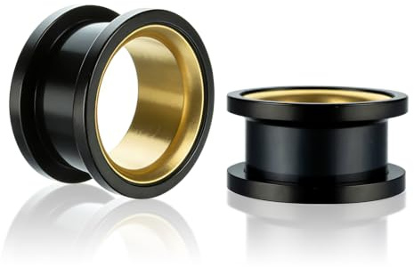 IGXX Flesh Tunnel aus Edelstahl, Schwarz & Gold Double Flared Ohr Plugs, 1 Paar Expander Dehnungsstab Piercing Schmuck
