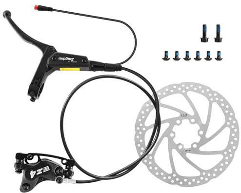 4-Pistons E-Bike Hydraulic Disc Brake Set, 2-PIN Electric Power-Off Hydraulic Brakes Set with 160mm Rotors, Pre-Bled with Mineral Oil Brakes Kit for eBike, MTB, Electric Scooters(Left Front)