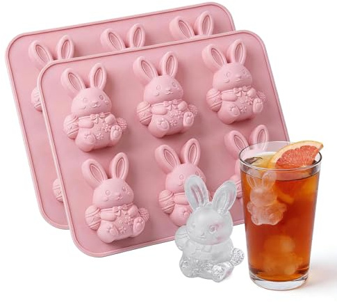 Molde de silicona de conejo de Pascua, molde de hielo de silicona 3D para whisky y cócteles, molde de conejo lindo de 6 cavidades para chocolate, dulces y gelatina, regalos de Pascua novedosos para