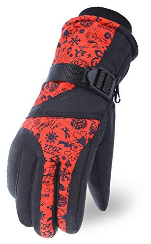 Guantes de esquí para adultos, Adultos montaña-que suben Guantes calientes Prueba impermeable a prueba de viento de la nieve, Palma texturizada con puños ajustables y forro polar , red , F