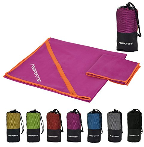 MSPORTS Mikrofaser Handtuch 2er Set inkl. Tragetasche | 138cm x 70cm und 60cm x 30cm | Sports & Travel Towel | Reisehandtuch Ultraleicht, schnelltrocknend, antibakteriell | Towel