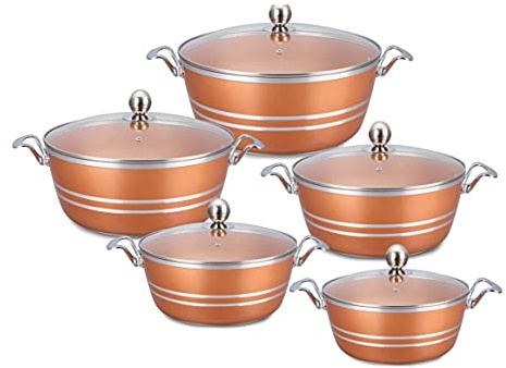 SQ Professional Metallic Aluminium Die-Cast Stockpot Set with Lids 5pc (Jasper)