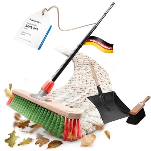 Straßenbesen mit Stiel Gartenbesen Kehrgarnitur Rosshaar Besen Kehrblech (1, Gartenbesen + Kehrschaufel Set Rosshaar)