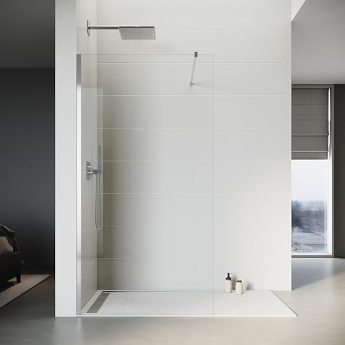 SONNI Walk-In Dusche 80x200cm, Duschtrennwand, Duschwand, Rahmenlos,Silber | 8 mm ESG Sicherheitsglas mit NANO-Beschichtung und stabilem Stabilisator für leichte Reinigung, sichere Montage.