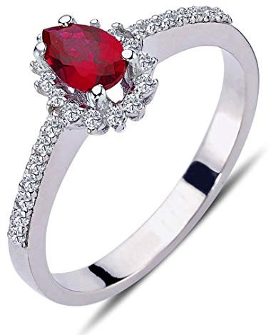 Diamant Tropfen Rubin Entourage Ring ?n 14 Karat Weißgold